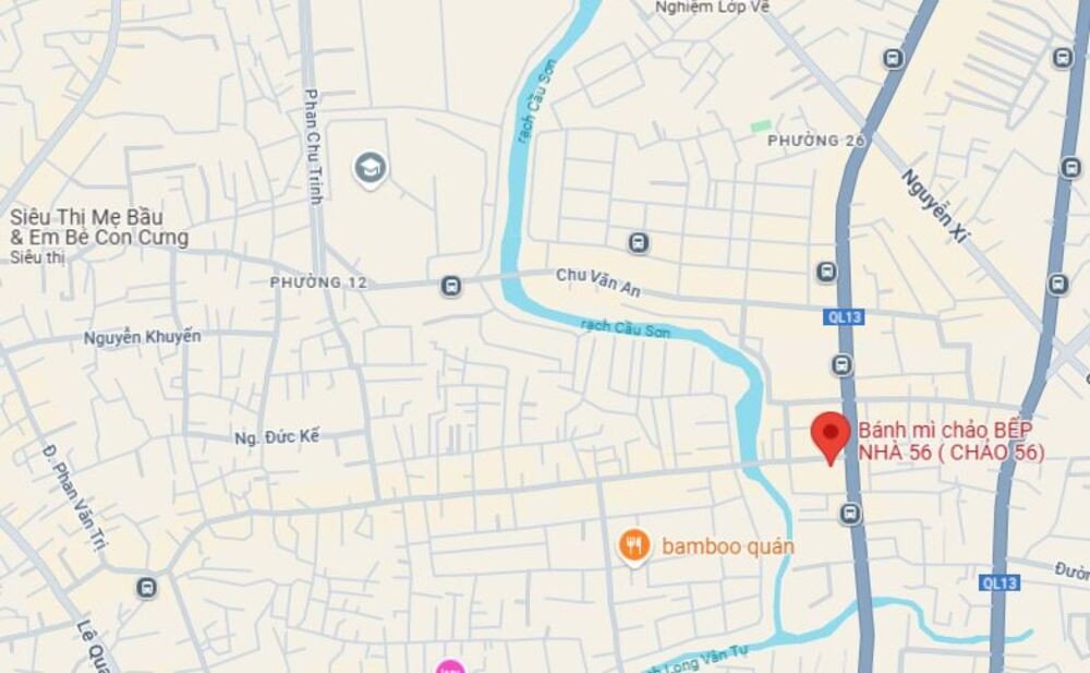 Bản đồ chỉ dẫn đến Bếp Nhà 56, quán bánh mì chảo Bùi Đình Túy Bình Thạnh
