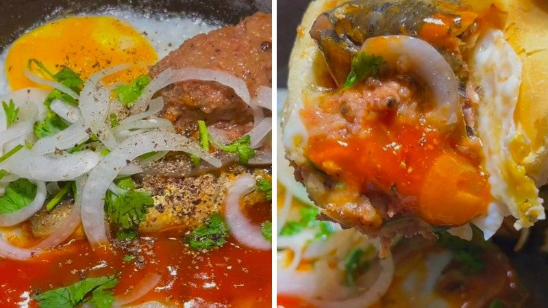 Bánh mì chảo cá hộp hấp dẫn