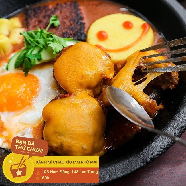 Bánh mì chảo xíu mại Hà Nội đầy đủ topping
