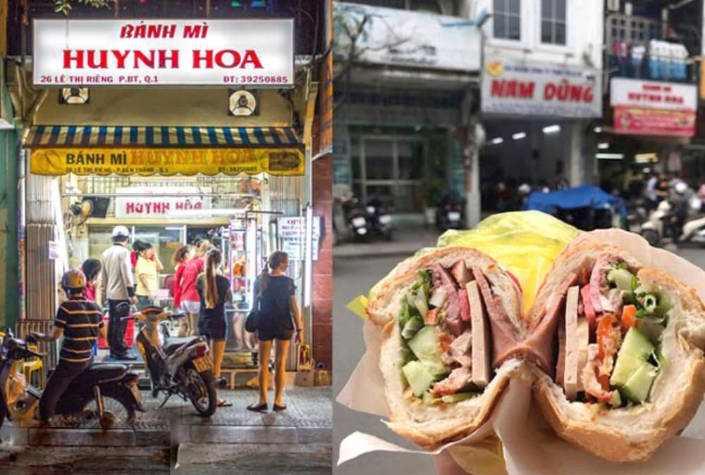 Bánh mì đặc biệt Huỳnh Hoa với nhân đầy đặn, một lựa chọn nổi tiếng của tiệm bánh mì tại quận 1