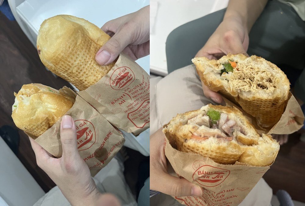 Bánh mì gà với lớp vỏ giòn và thịt gà tươi ngon, kết hợp sốt thơm hấp dẫn