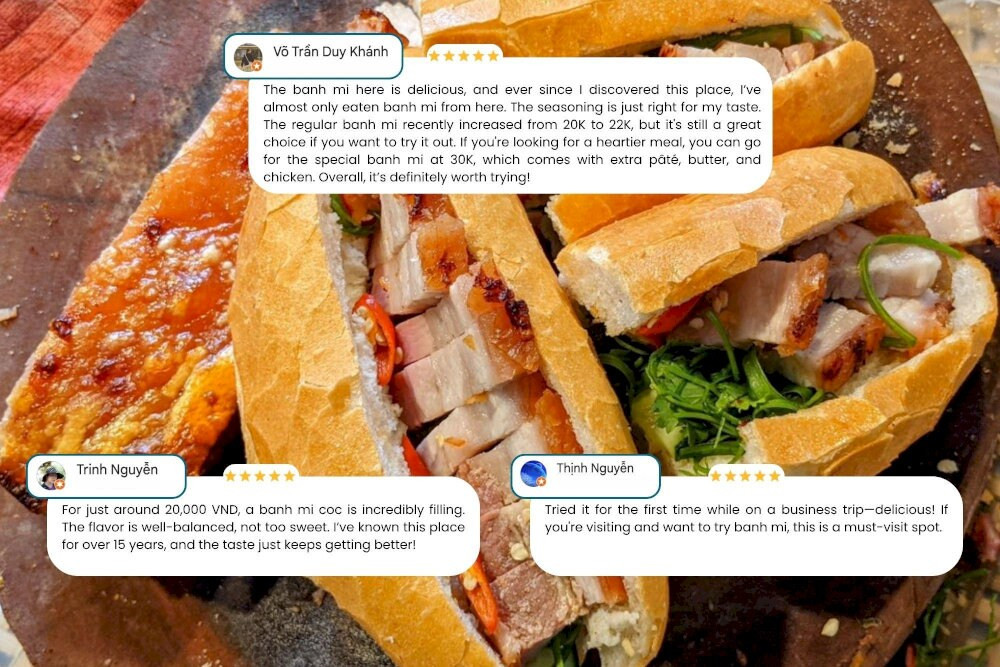 Bánh mì heo quay Chị Lành được nhiều khách hàng đánh giá cao ở Đà Nẵng