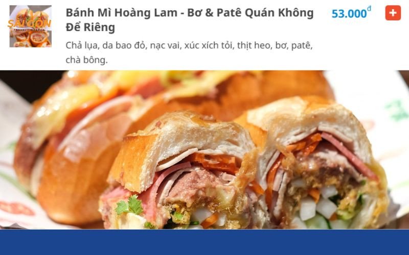Bánh mì Hoàng Lam với đầy đủ topping, minh họa sự phong phú của thực đơn