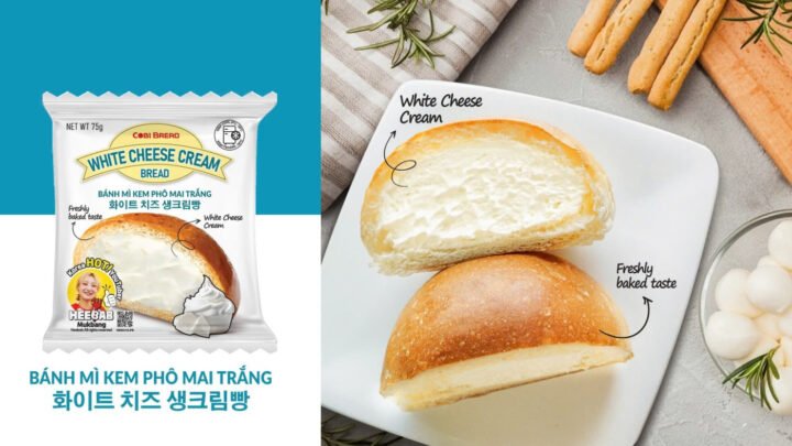 bánh mì kem phô mai mềm mịn, nhân kem béo ngậy