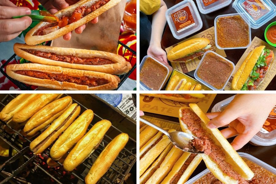 Bánh mì que Hải Phòng nhỏ gọn với nhân pate béo ngậy và tương ớt cay.