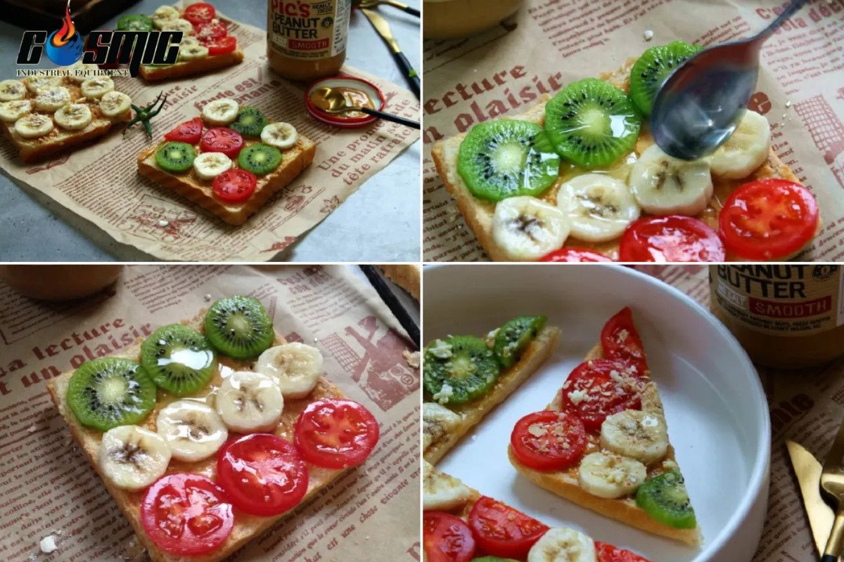 Bánh mì sandwich bơ đậu phộng và trái cây tươi