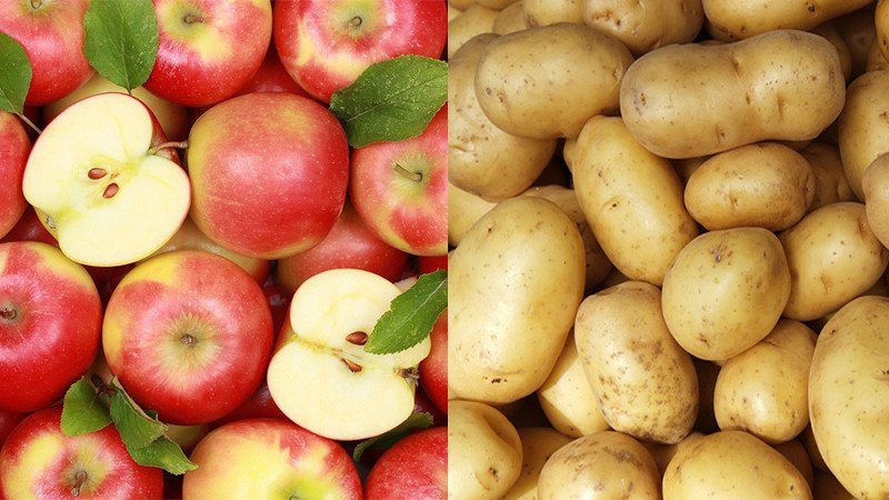 Bánh mì sandwich trong túi có lát khoai tây và táo