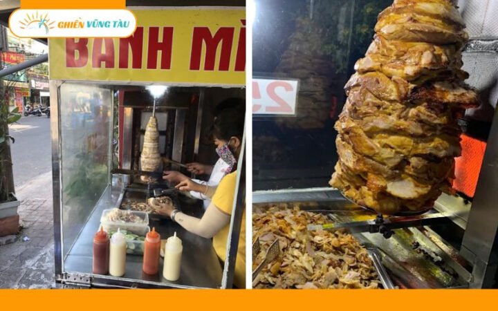 Bánh mì Thổ Nhĩ Kỳ Vũng Tàu hình tam giác, nhân thịt nướng vàng ươm và rau tươi.