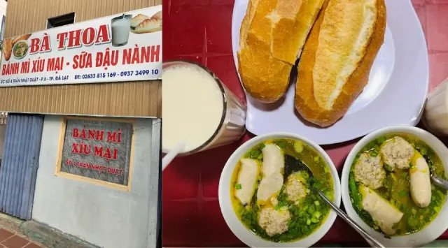 Bánh mì xíu mại Bà Thoa với viên xíu mại lớn, nước dùng trong vắt, kèm bánh mì nóng giòn