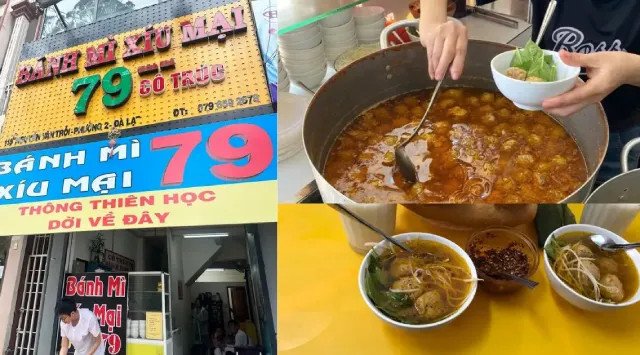 Bát xíu mại đầy đặn tại quán bánh mì xíu mại 79 cô Trúc, nổi bật với viên xíu mại thịt thơm lừng và nước lèo đậm đà