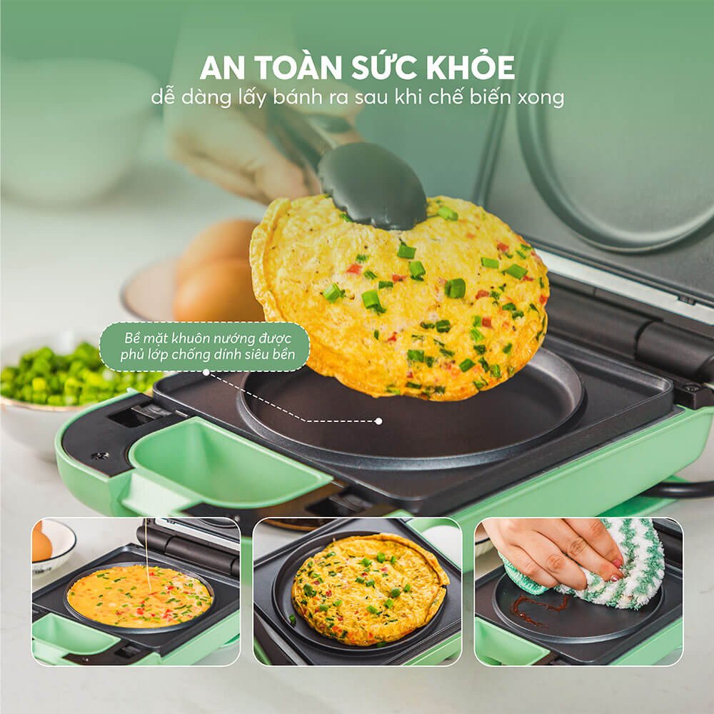 Bề mặt chống dính của máy nướng bánh mì kẹp giúp việc vệ sinh trở nên dễ dàng