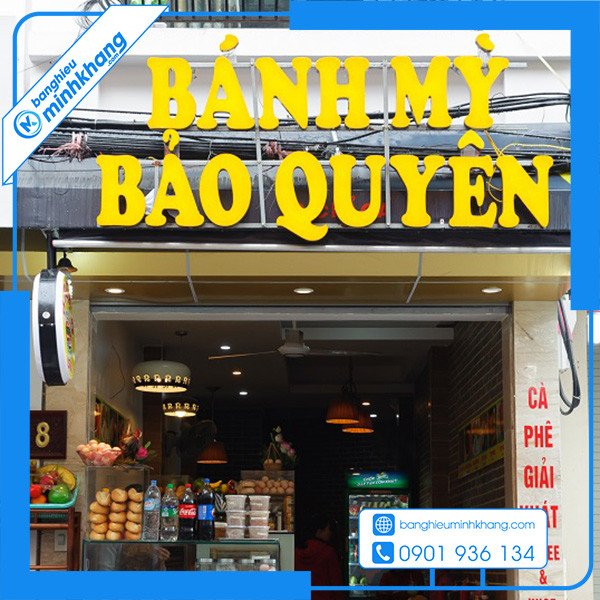 biển hiệu tiệm bánh mì Bảo Quyên với màu sắc trẻ trung