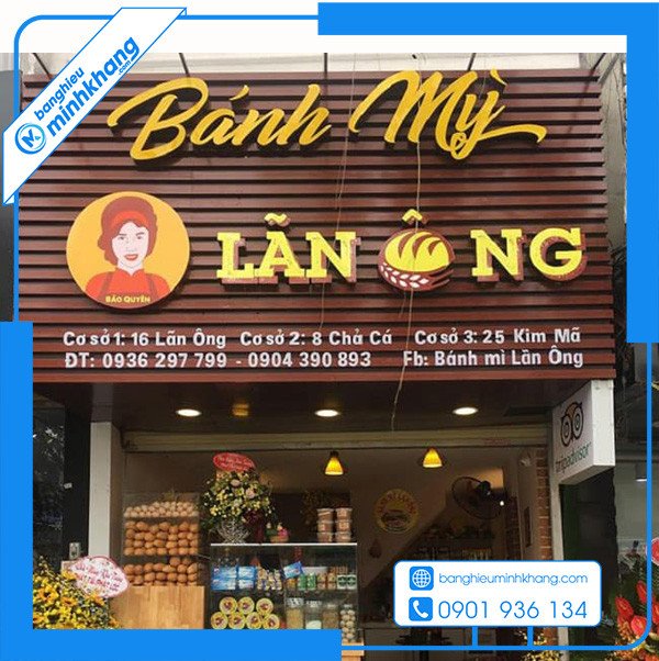 biển hiệu tiệm bánh mì Lãn Ông với nét truyền thống