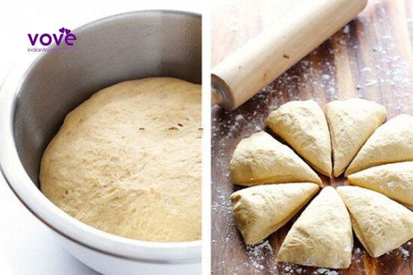Bột làm bánh Naan Ấn Độ sau khi ủ và chia phần