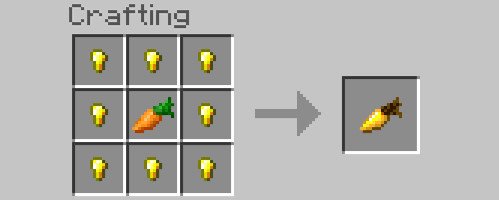 Các bước chế tạo cà rốt vàng từ cà rốt và hạt vàng trong Minecraft