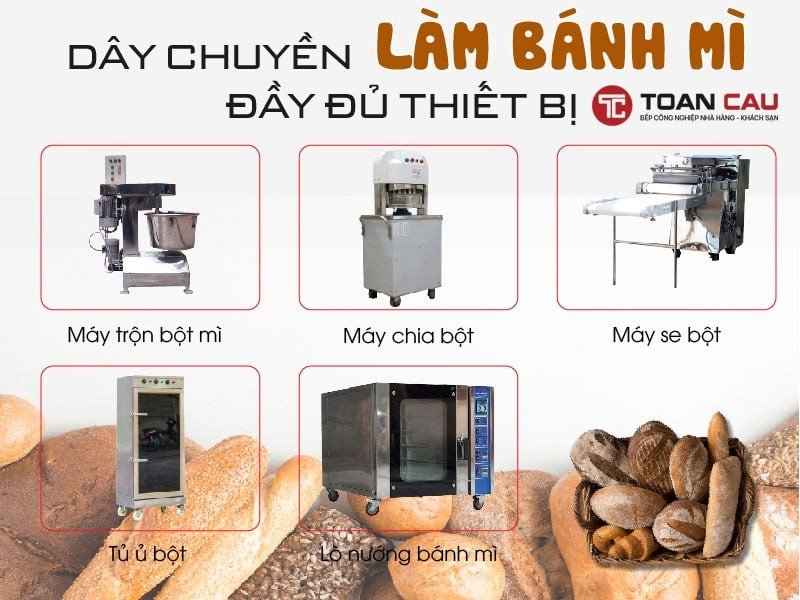 Các loại máy móc trong dây chuyền sản xuất bánh mì tại lò, giúp tối ưu hóa kinh nghiệm mở lò bánh mì
