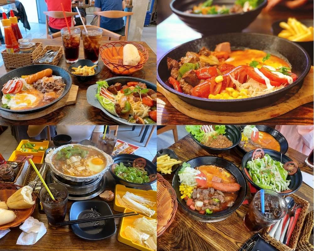 Các món bánh mì chảo và lẩu chảo đa dạng tại Chảo Restaurant, một quán bánh mì chảo gần đây