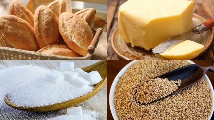 Các nguyên liệu chuẩn bị làm bánh mì với bơ thực vật và đường
