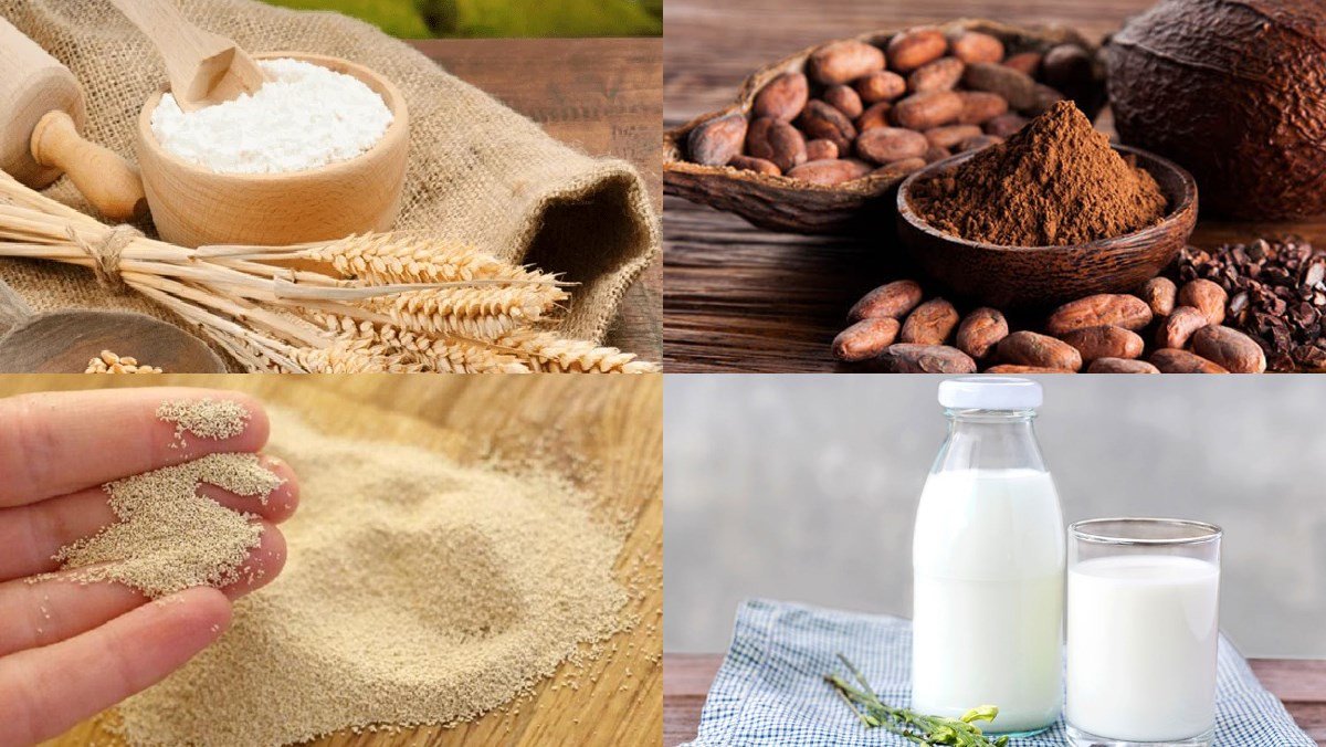 Các nguyên liệu để làm bánh mì nhân socola chảy công thức biến tấu