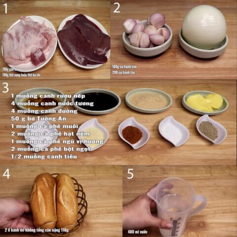 Các nguyên liệu tươi ngon chuẩn bị làm bánh mì pate gan tại nhà