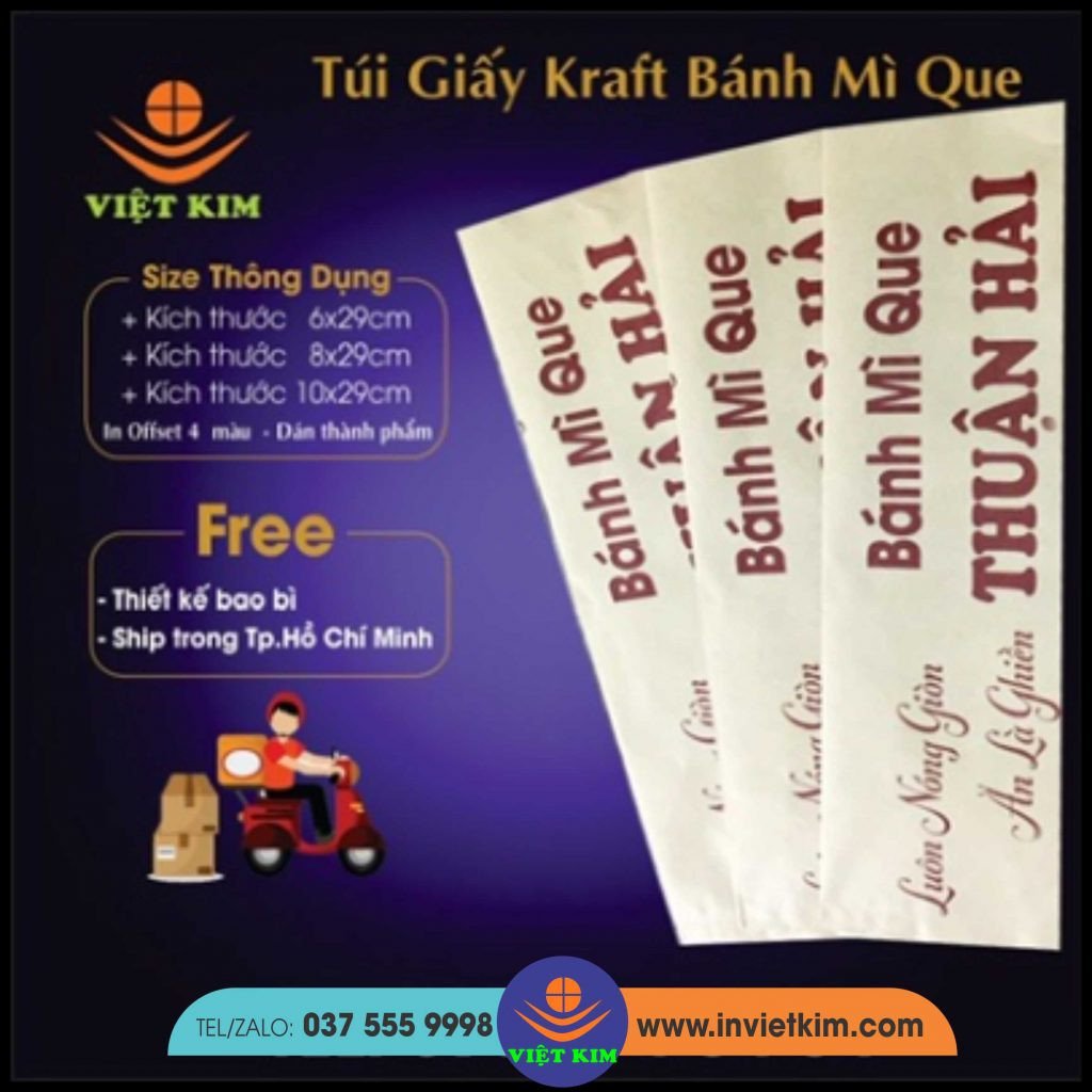 Các túi giấy kraft đựng bánh mì que được thiết kế với chóp nhọn, dễ dàng mở khi ăn