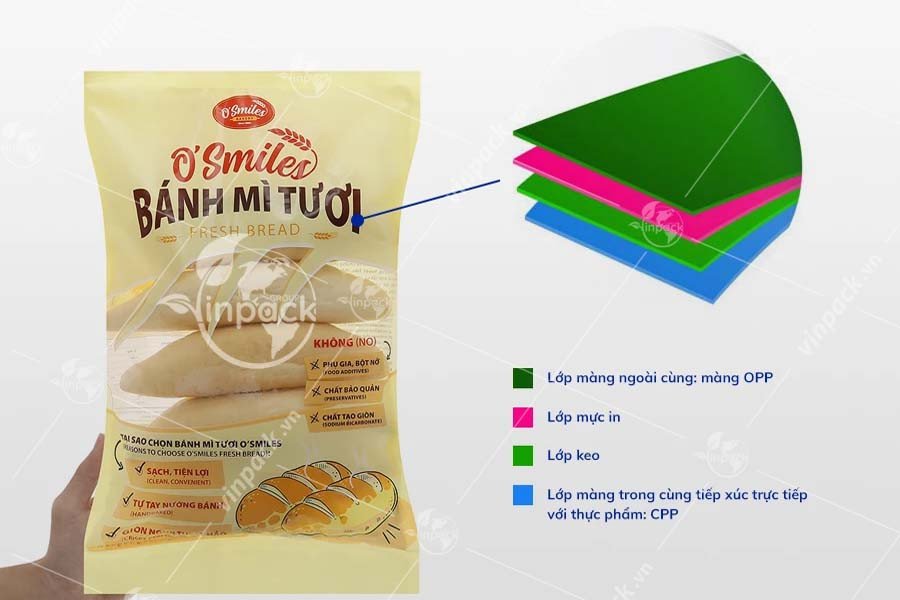 Cấu trúc bao bì bánh mì tươi hai lớp OPP và CPP