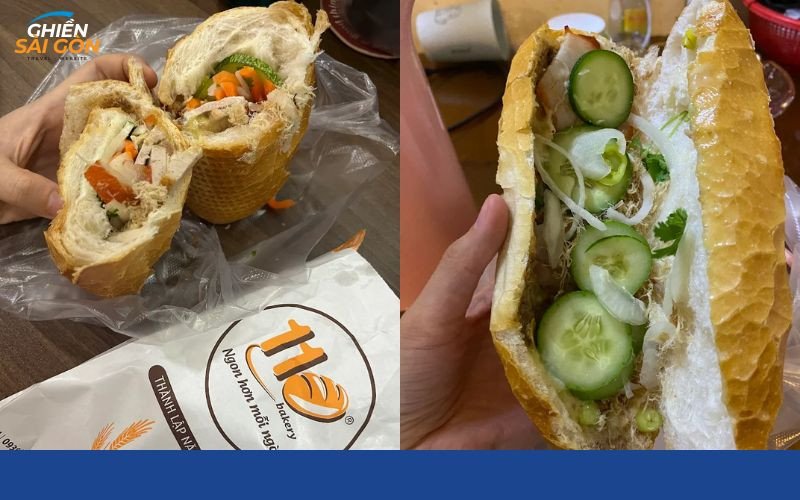 Chi tiết bên trong ổ bánh mì với các loại thịt, chả, rau và đồ chua tươi ngon từ Bánh Mì Hoàng Nam