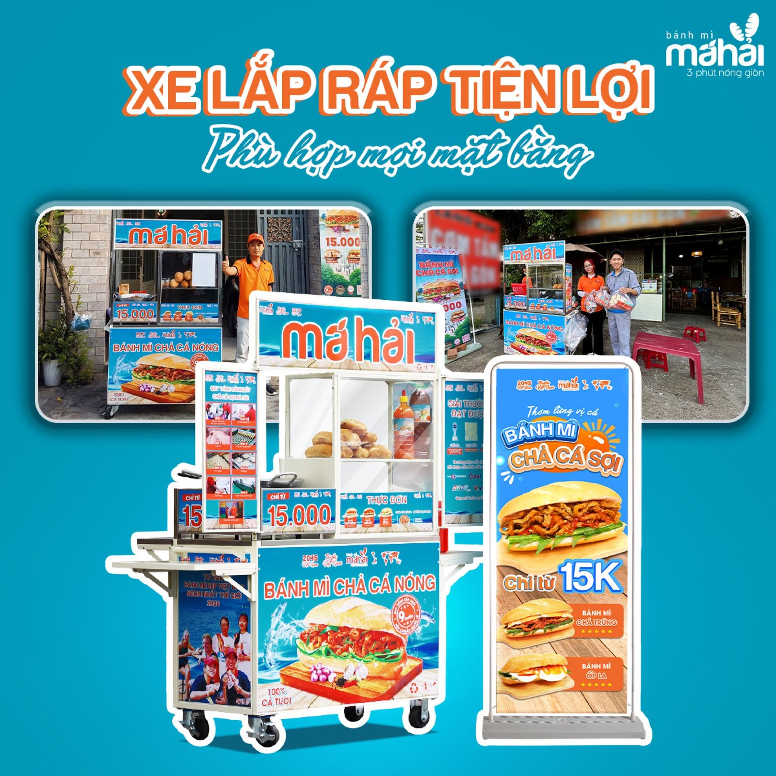 Chiếc xe bánh mì chả cá sẵn sàng phục vụ