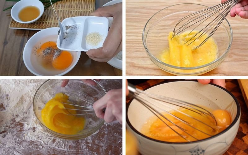 Đánh lòng đỏ trứng và gia vị để làm sốt dầu trứng