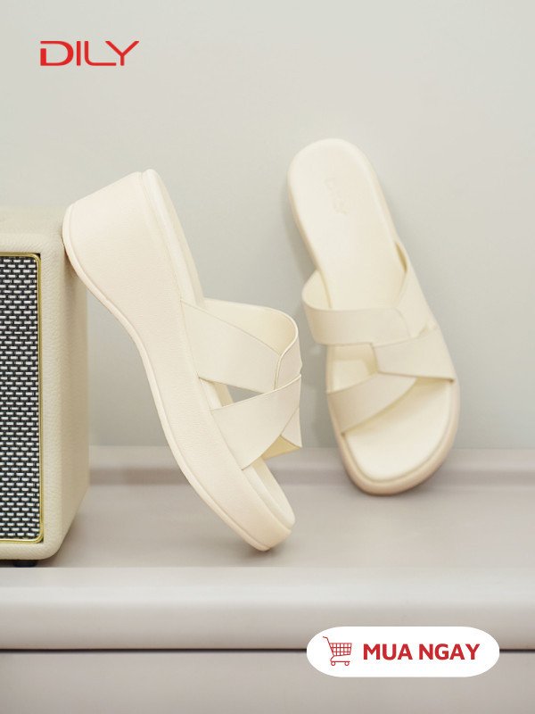 Dép bánh mì fashion quai chéo màu be tôn dáng và thanh lịch