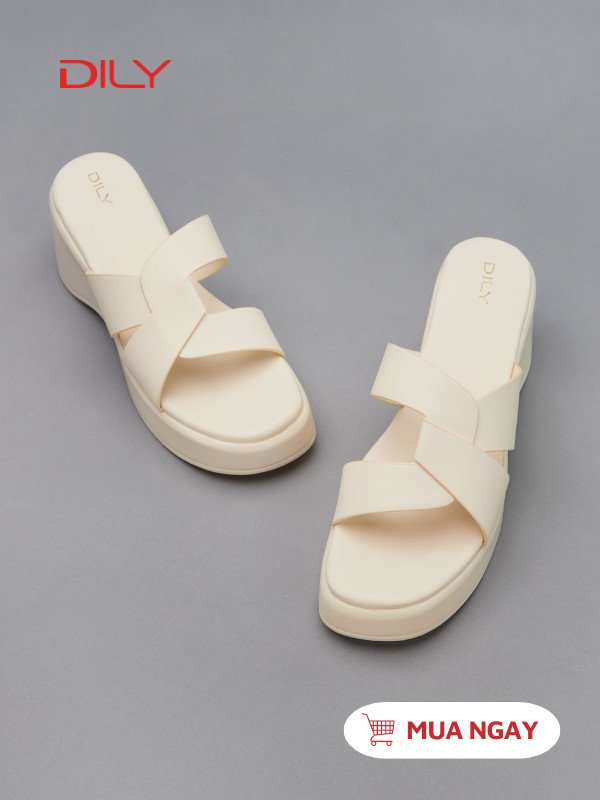 Dép bánh mì quai chéo màu trắng kem phong cách quốc dân