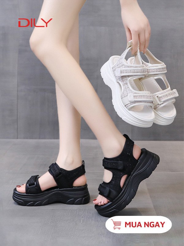Dép đế bánh mì quai hậu cá tính với chất liệu canvas đen