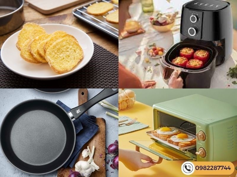 Dụng cụ đơn giản chuẩn bị cho món bánh mì sandwich sấy bơ đường