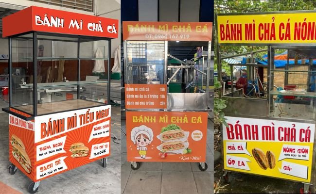 Giá xe bánh mì chả cá thanh lý theo kích thước