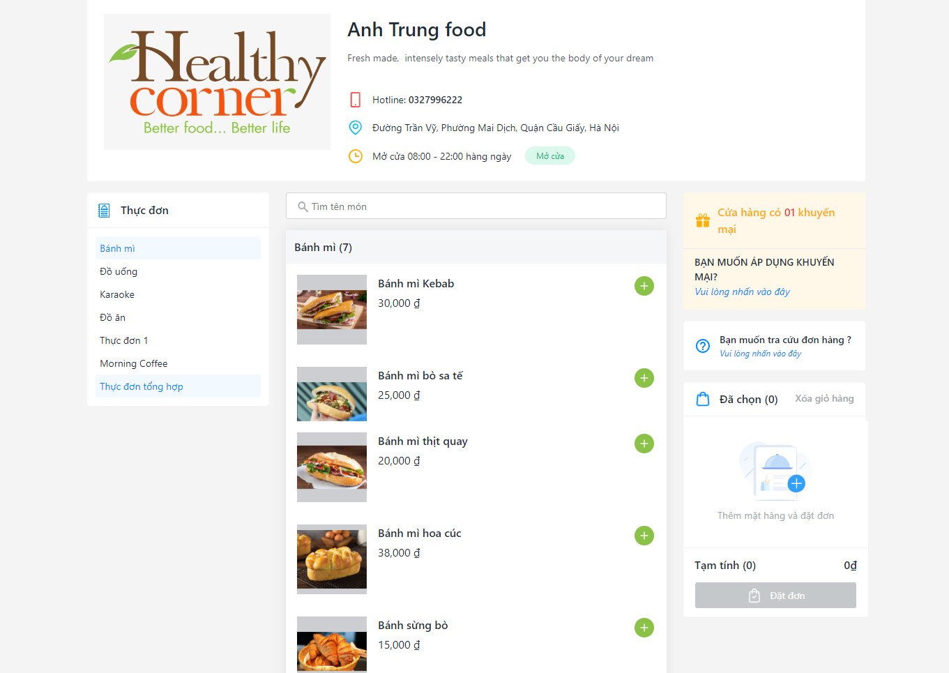 Giao diện website đặt hàng online, giải pháp mở rộng kênh bán hàng hiệu quả cho cửa hàng bánh mì.