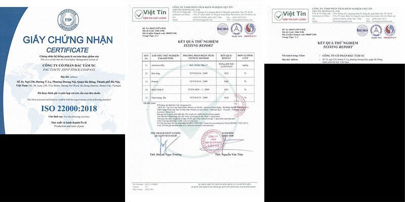 Giấy chứng nhận an toàn vệ sinh thực phẩm cho sản phẩm pate, đảm bảo chất lượng