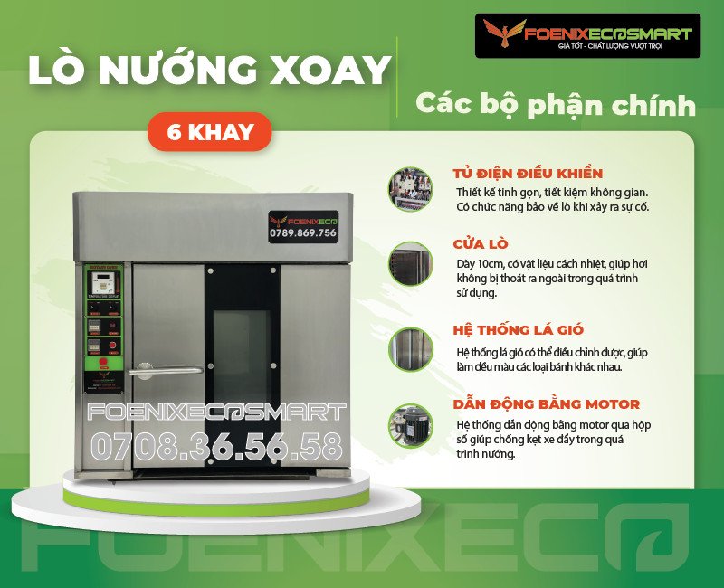 Hệ thống truyền động motor bền bỉ của lò nướng bánh mì 6 khay đảm bảo vận hành ổn định