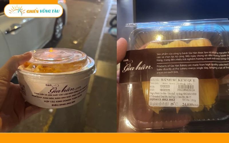 Hình ảnh chiếc bánh được đóng gói gọn gàng, tiện lợi của tiệm Gia Hân