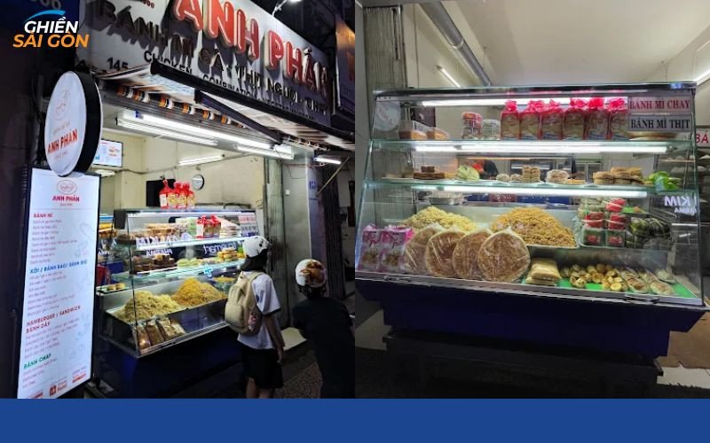 Hình ảnh quầy bánh mì Anh Phán với nguyên liệu tươi ngon được sắp xếp gọn gàng