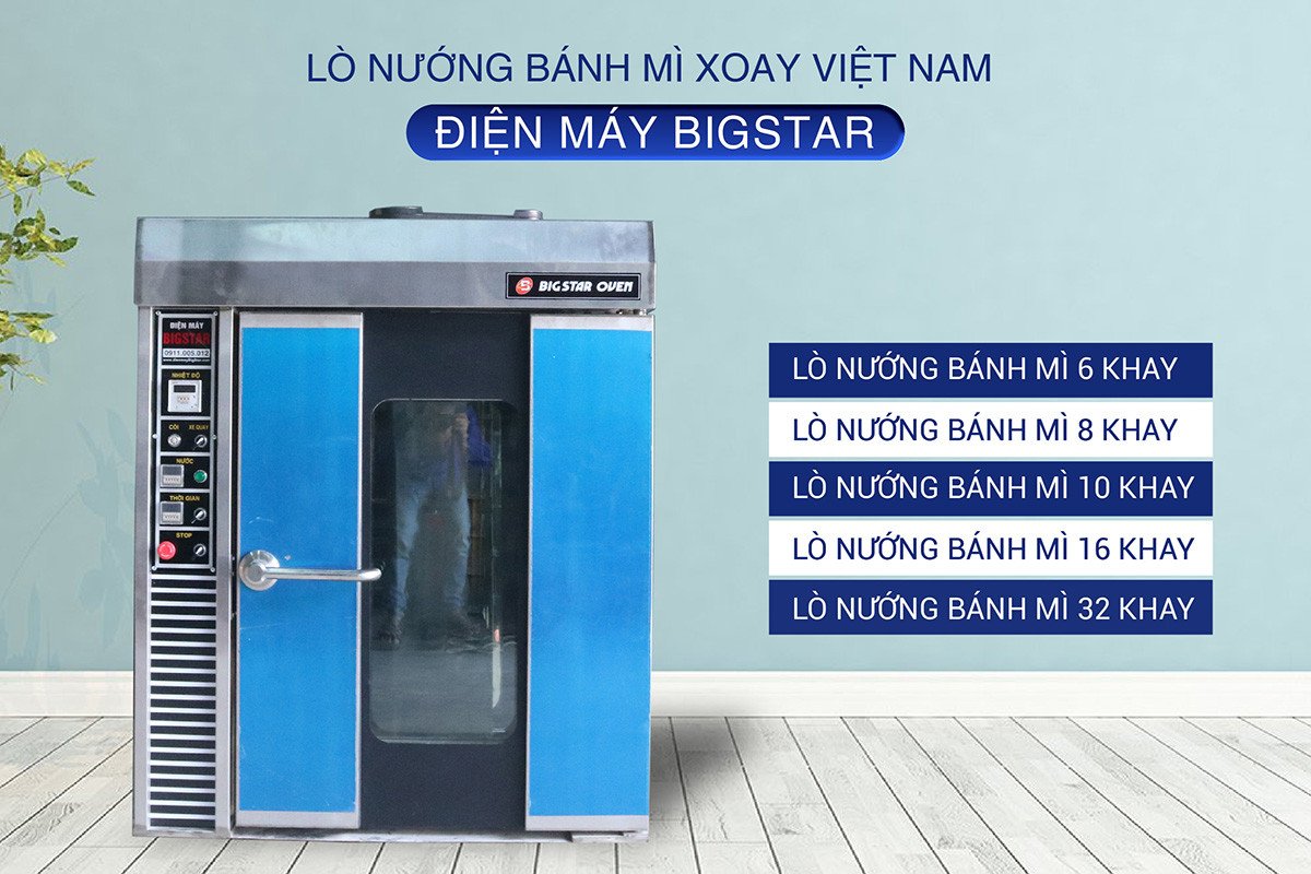 Hình ảnh tổng hợp các mẫu lò nướng bánh mì xoay sản xuất tại Việt Nam với nhiều kích cỡ.
