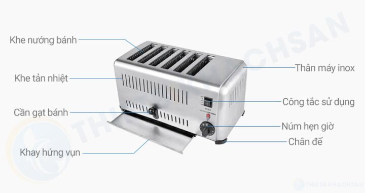 Hình ảnh tổng quan lò nướng bánh mì sandwich 6 khe ETS-6 màu bạc sang trọng