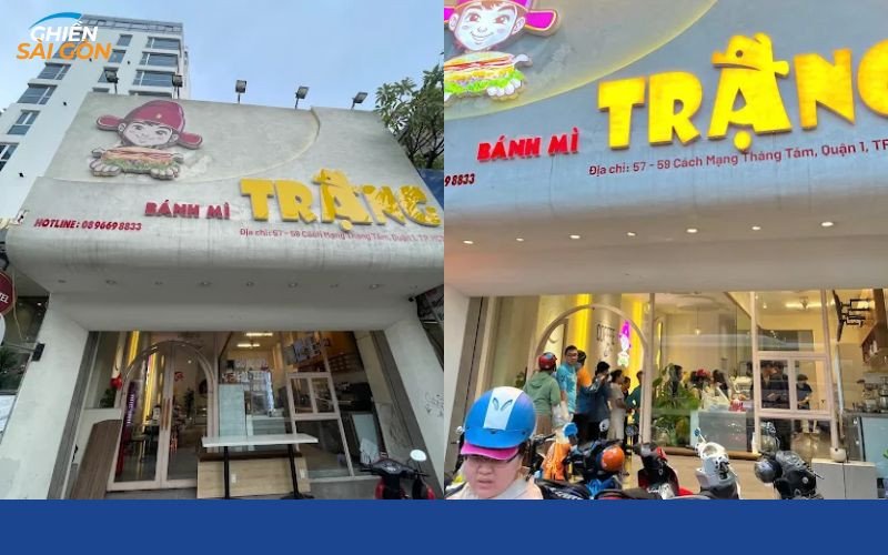 Hình ảnh tổng thể tiệm bánh mì Trạng và khách hàng tại Quán 1