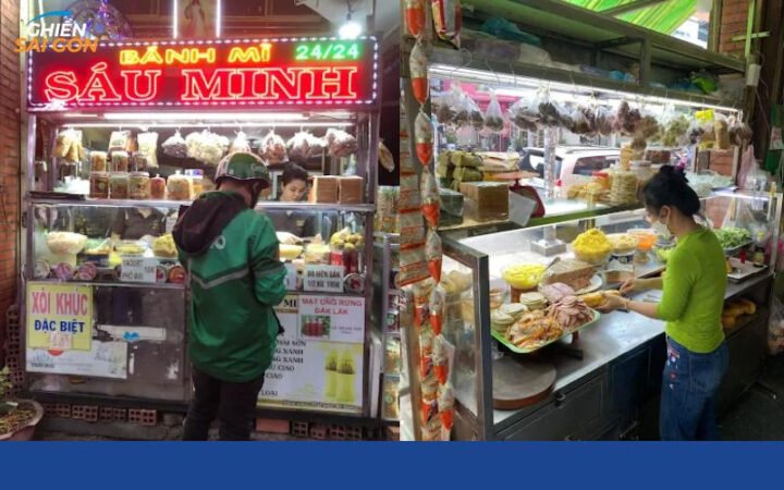 Hình ảnh xe bánh mì Sáu Minh với menu rõ ràng và nguyên liệu tươi ngon được trưng bày
