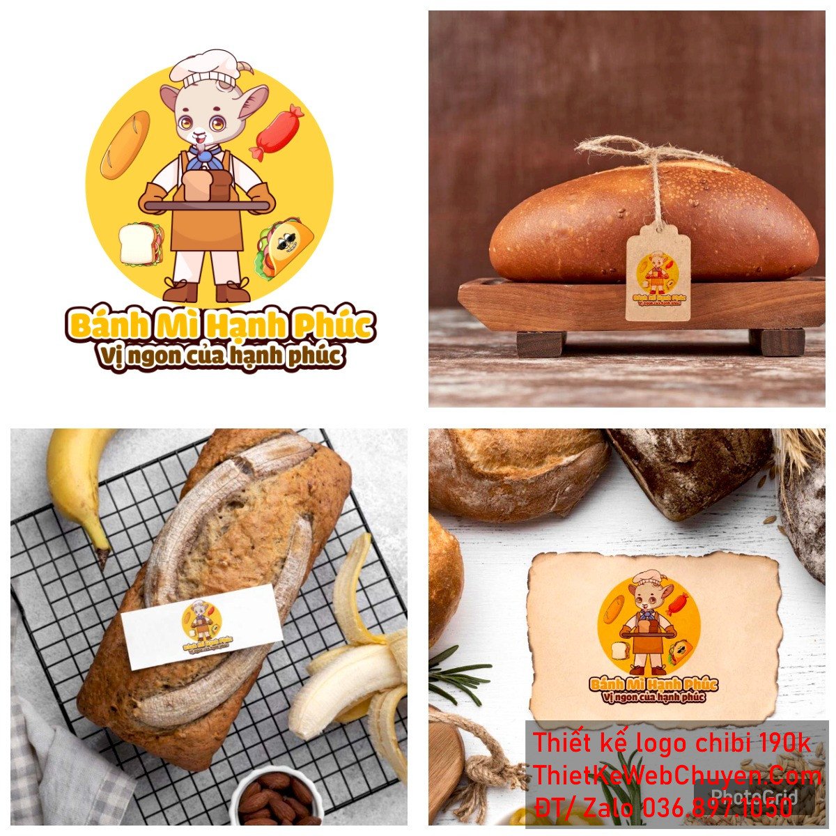 Hình bánh mì chibi chú dê đầu bếp thân thiện phục vụ bánh mì