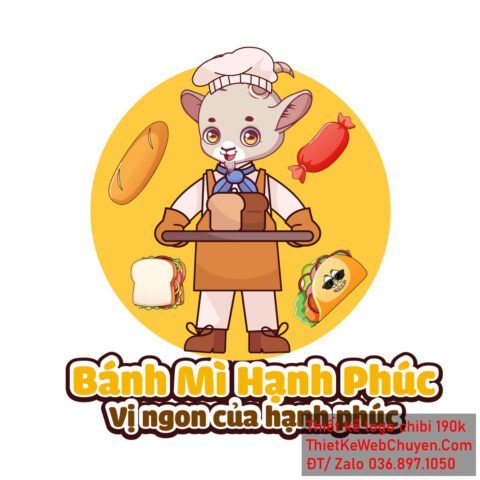 Hình bánh mì chibi chú dê đầu bếp vui vẻ bán bánh mì