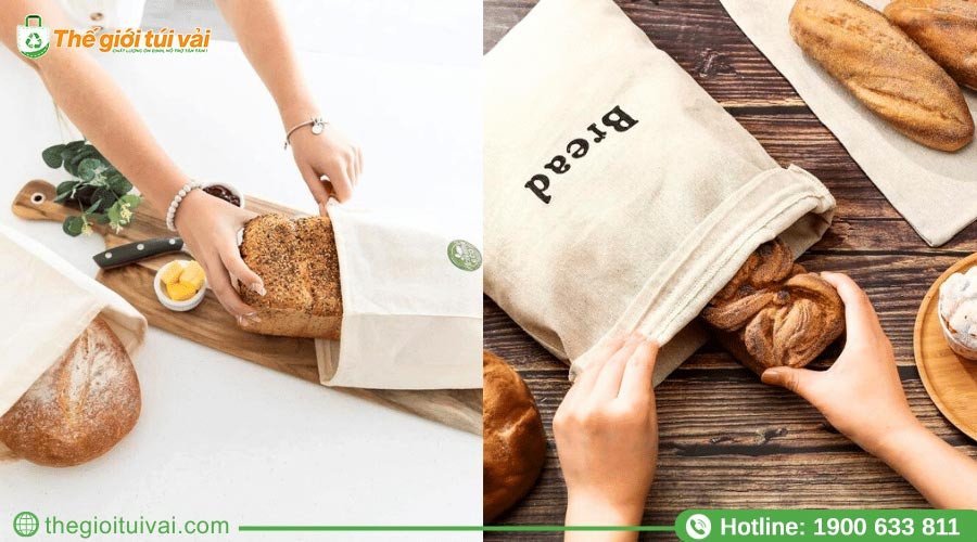 In túi vải đựng bánh mì với phương pháp in lụa