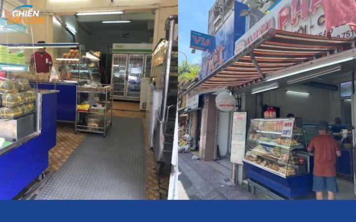 Khách hàng chờ đợi mua bánh mì Anh Phán tại quầy, không gian thân thiện