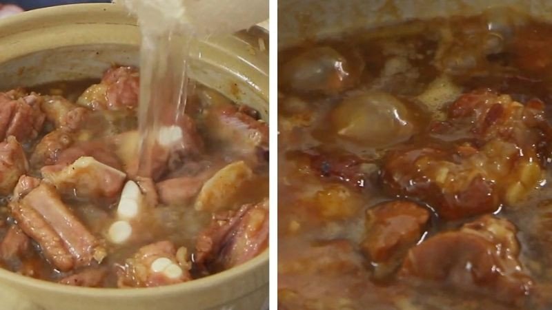 Kho sườn non cho bánh mì chảo