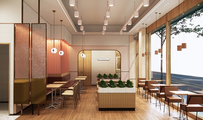 Khu vực khách hàng ngồi thư giãn tại cửa hàng bánh mì Tous les Jours Quận 7