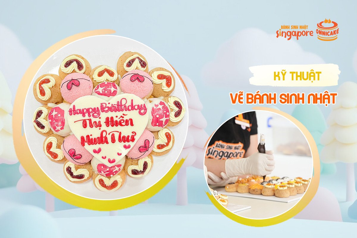 Kỹ thuật phủ kem và vẽ họa tiết cho bánh sinh nhật đơn giản